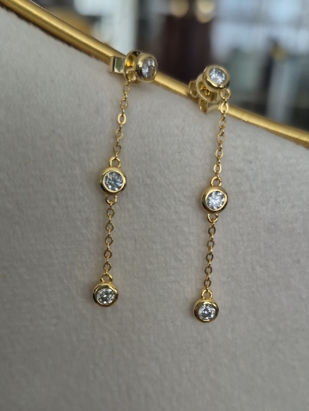 Gold Vermeil Drop 0.1ct D 3.0mm Chain Earrings - Women Jewelry